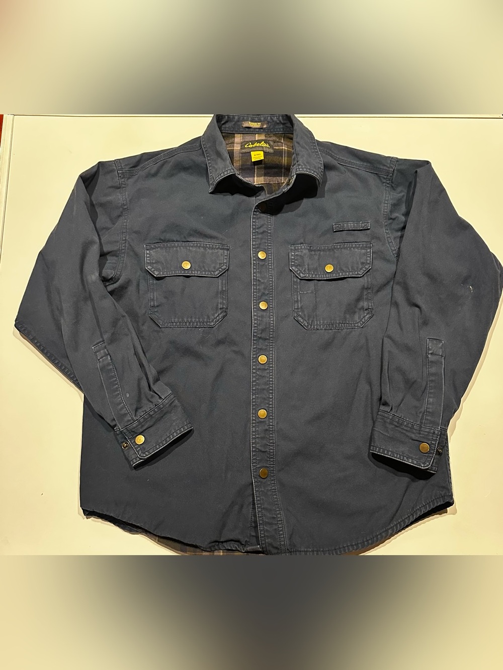 Vintage Cabelas Chamois Cloth Deerskin Soft Dark Blue Button Shirt Mens Sz Med